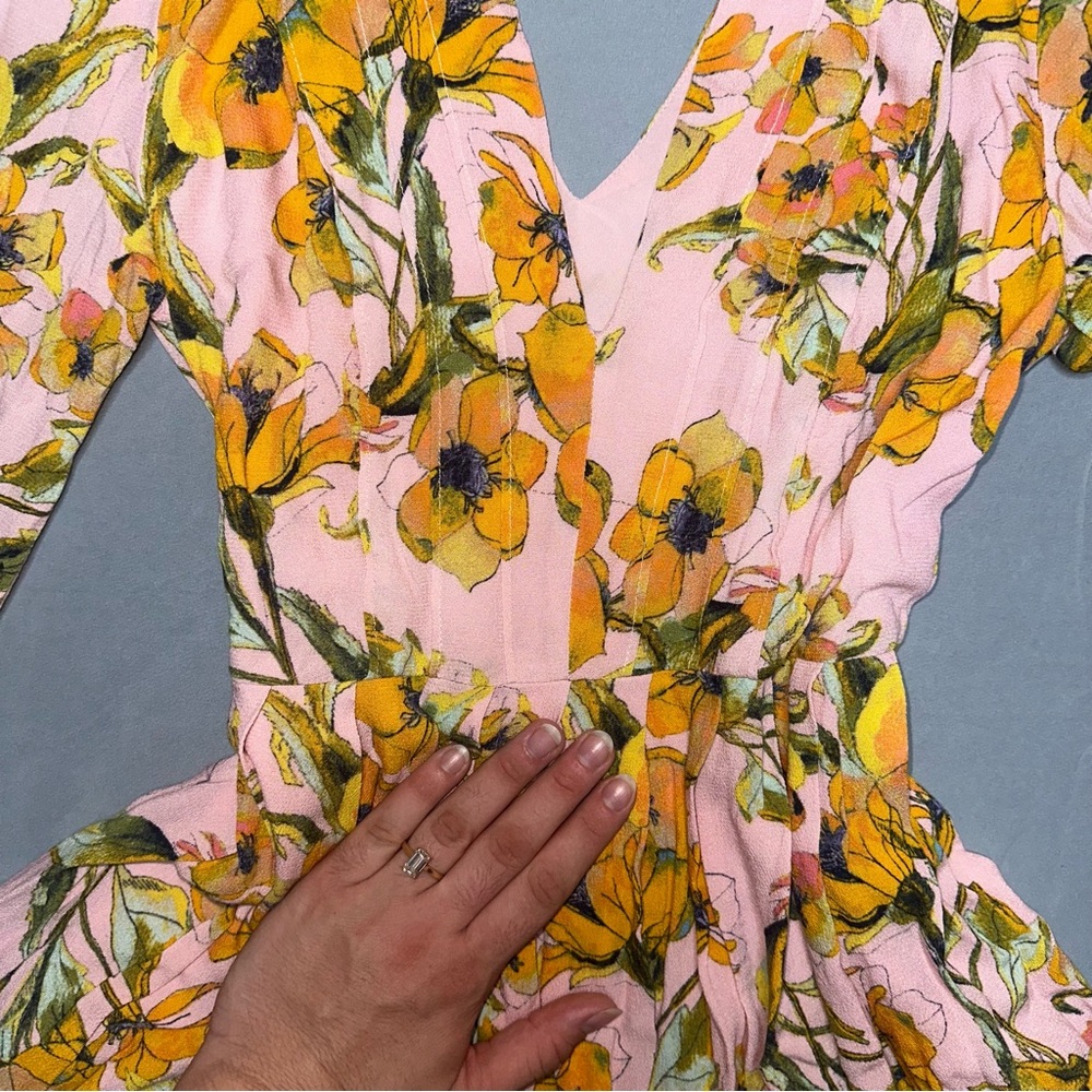 Free People Pink Floral Mini Dress with Yellow Flowers - Picture 4 of 11